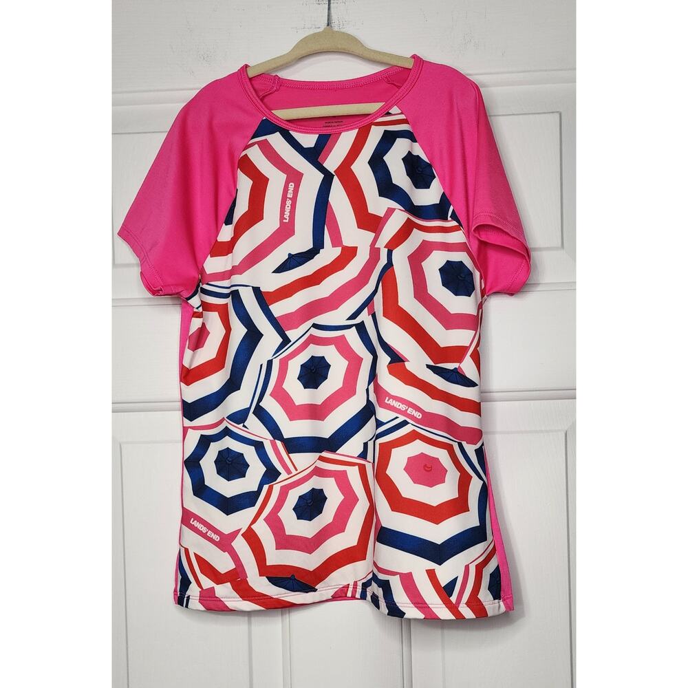 Lands End Pink funky Rash Guard Swim Top/shirt‎ Size 12